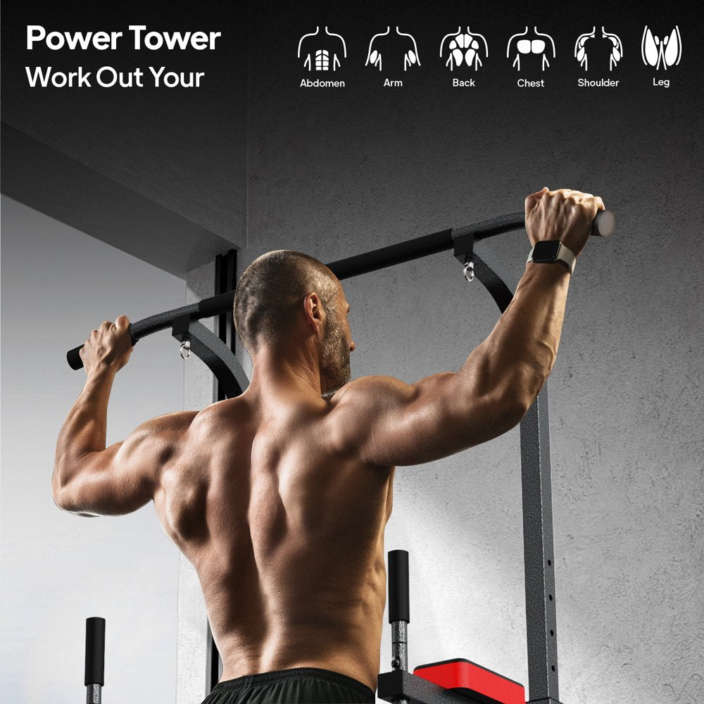 Adjustable Body Champ 480Lbs Multifunction Power Tower Dip Station Pull up Bar Power Rack for Home Gym Strength Training Workout Equipment